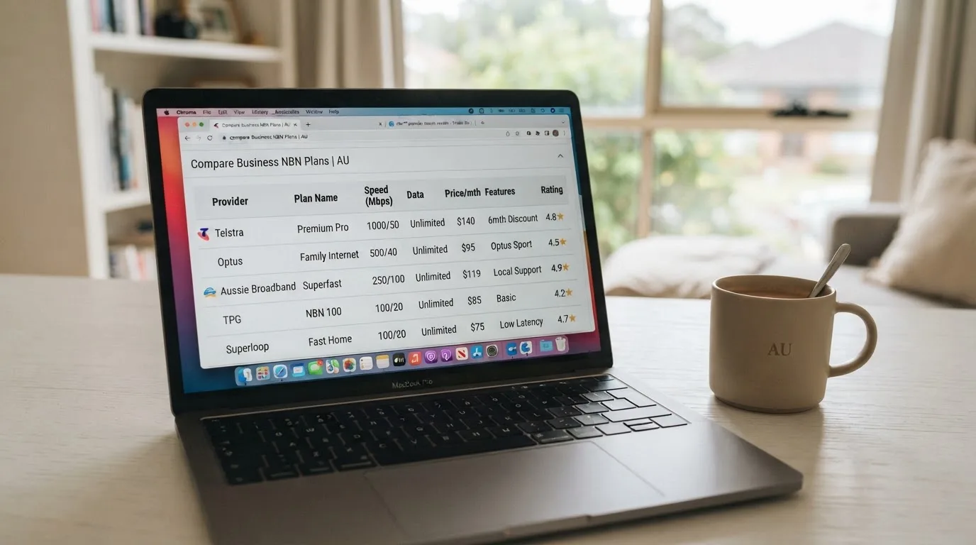 A laptop screen split between two browser tabs, one showing a comparison table and the other a search results page.