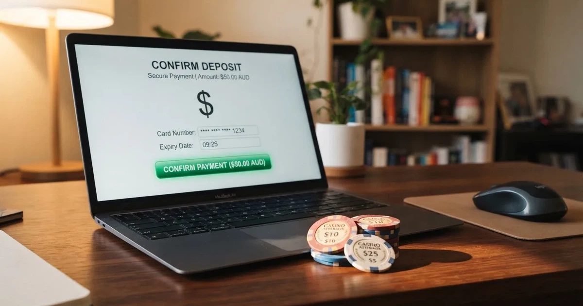 A small stack of coins next to a laptop showing an online payment form.